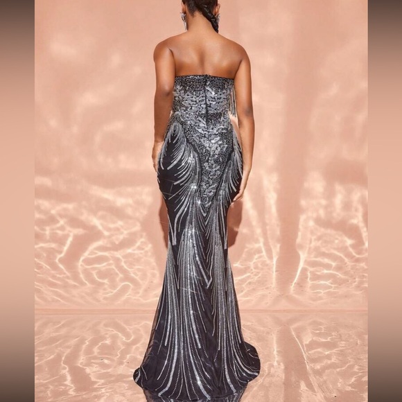 Luxe champagne mermaid hem party formal evening wedding gown dress - Picture 3 of 6